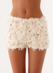 Candy Sequin Mini Shorts - White