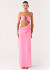 Falling Forever Strapless Beaded Maxi Dress - Pink