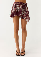 Fiore Asymmetrical Mini Skirt - Espresso Meadow