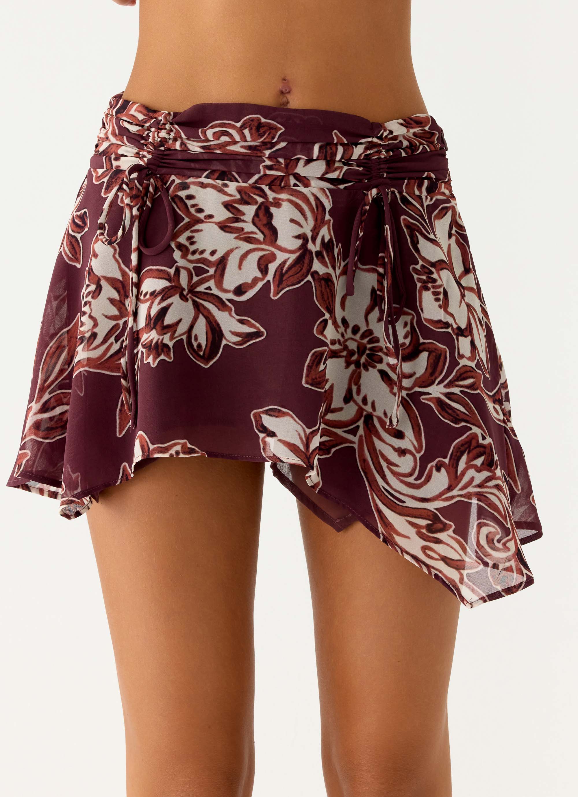 Fiore Asymmetrical Mini Skirt - Espresso Meadow