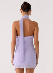 Melisande Scarf Neck Mini Dress - Lavender