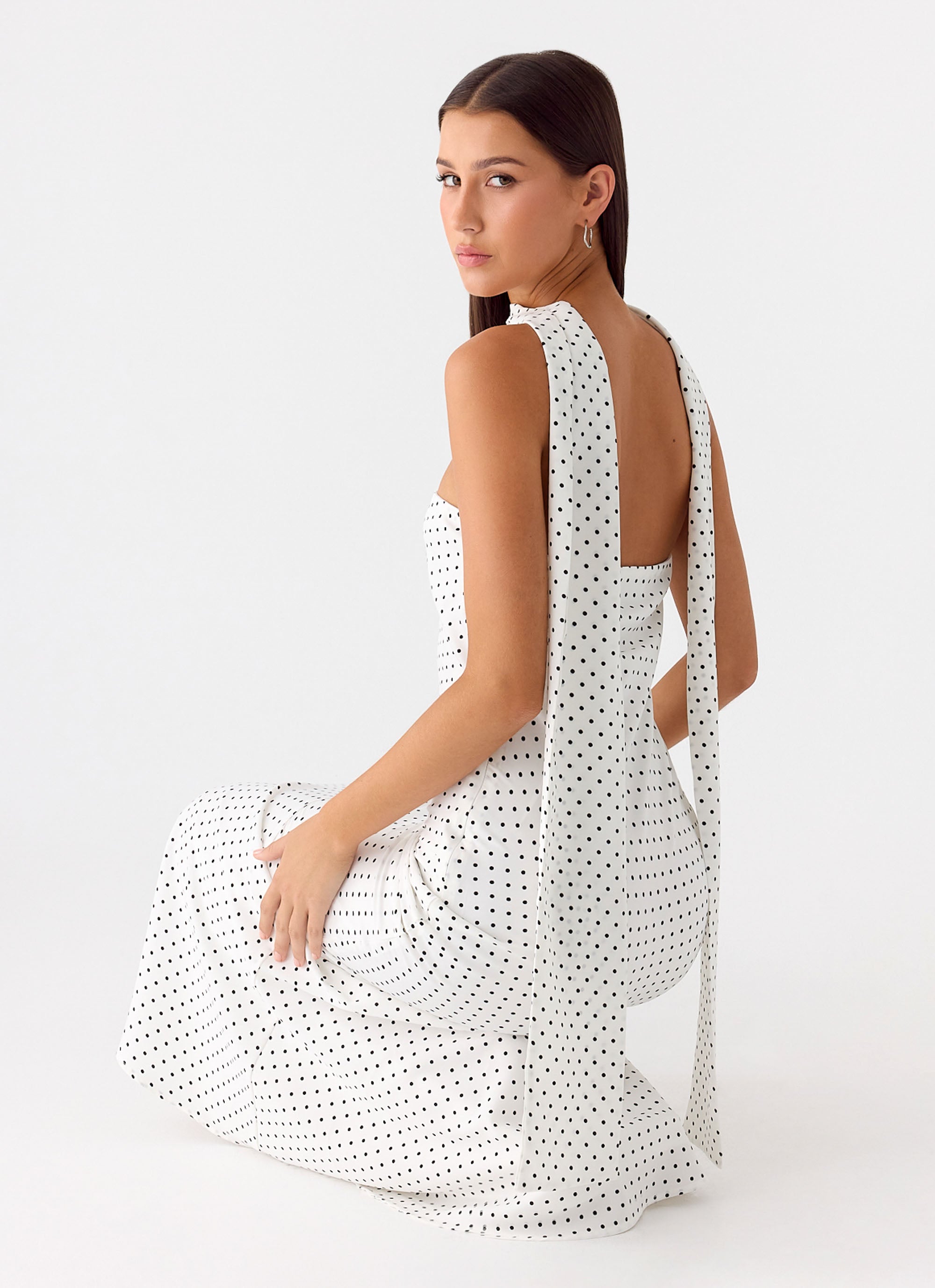 Under The Pagoda Maxi Dress - White Polkadot