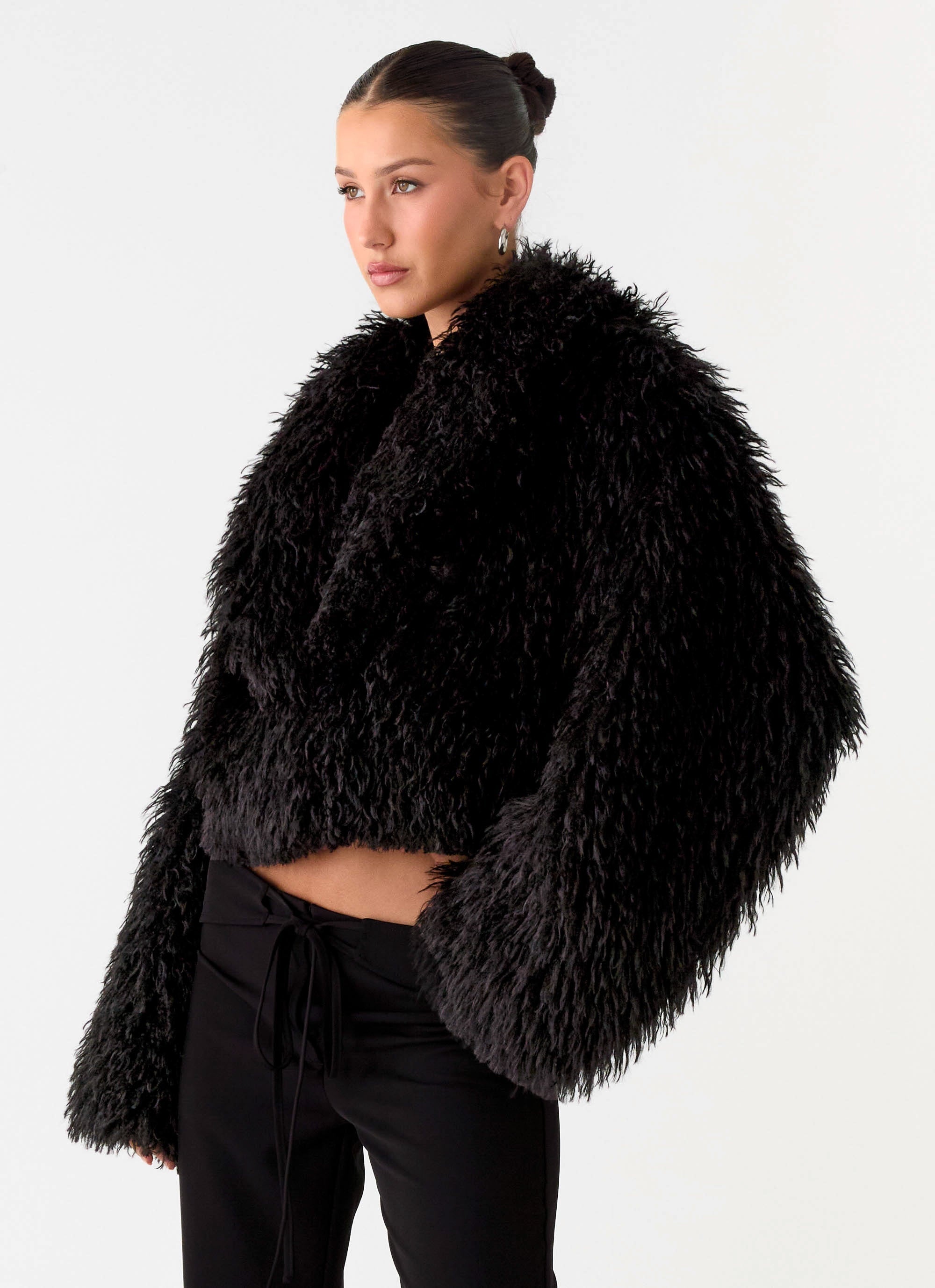 Virginia Cropped Faux Fur Jacket - Black